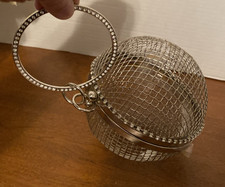 Silver Chain Round Mesh Clutch Handbag With Silver Chain Loop Strap Snap closure