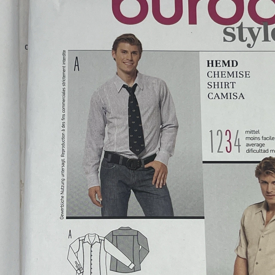 BURDA Style Sewing Pattern 7359 Y2K Men's Shirt Size 38 - 50 Uncut Great Cond - Image 2 of 4