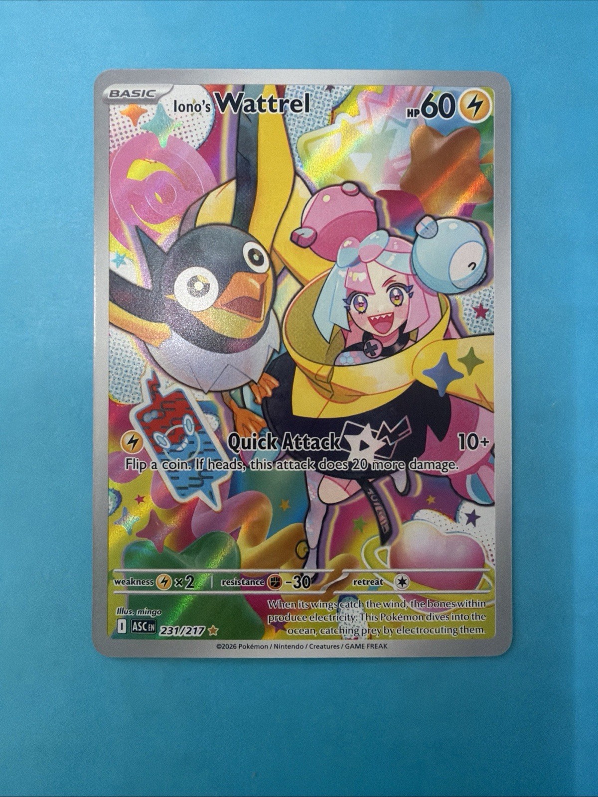2026 Pokémon Iono’s Wattrel 231/217 Illustration Rare Ascended Heroes MINT