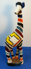 Hand-Beaded Giraffe Figurine with Colorful Tribal Pattern Design