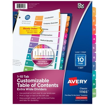 Avery Extra-Wide Dividers for 3 Ring Binders, 10 Tabs per Set, Customizable Tabl
