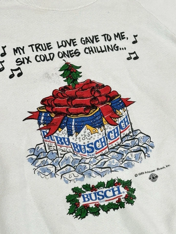Sudadera Vintage Años 80 Anheuser Busch Cerveza Navidad Cuello Redondo EE. UU. Hombres Talla S-M Foto 4 de 4