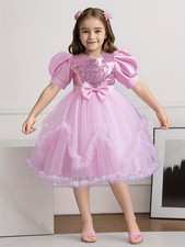 Kids Girls Sequin Bow Tulle Tutu Dress Princess Party Pageant Evening Gown Prom