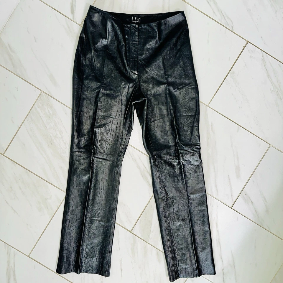 Pantalones INC International Concepts Cocodrilo Marrón Oscuro 100% Cuero De Colección Y2K EXC Foto 2 de 4