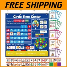 Circle Learning Time Center Pocket Chart Set Free USA Shipping