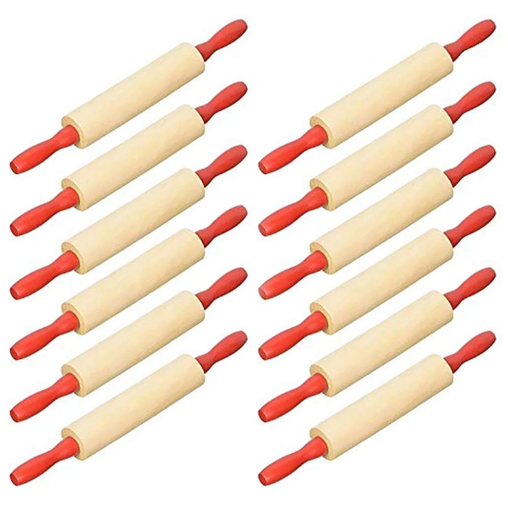 Mini Wood Rolling 7.5 Inch 12-Pack Rolling Pin for Play Dough for Little Bakers,