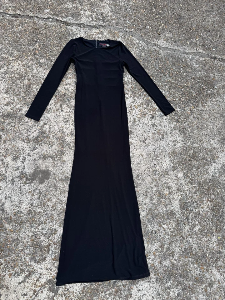 Maxi Vestido Alice + Olivia Air Talla 6 Cuero Malla Borde Jersey Manga Larga Negro Foto 4 de 4