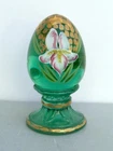 Artist Signed LE Fenton Art Glass Painted IRIS Flower EGG On STAND
