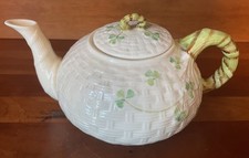 BELLEEK IRELAND Basket Weave Shamrock Small Teapot and Lid