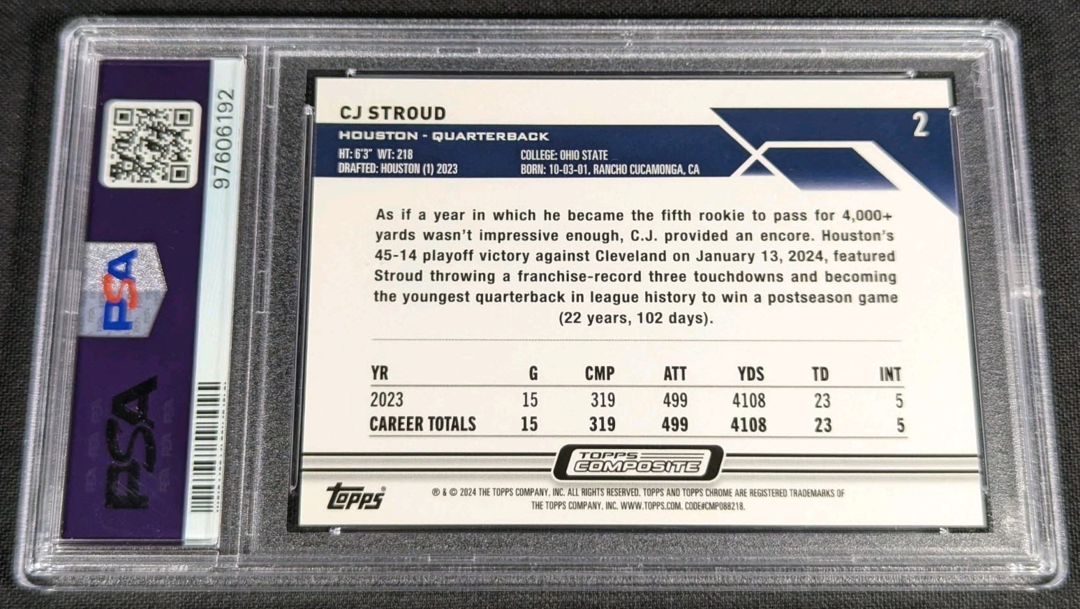 PSA 9 SSP RC #'d /99 CJ STROUD 🚨GREEN WAVE REFRACTOR ROOKIE 🔥2023 Topps Chrome view 4