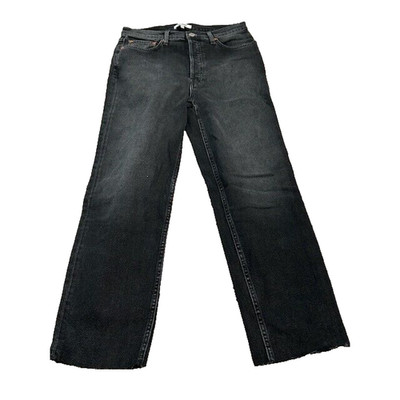 RE/DONE Womens 70s Stove Pipe Straight Leg Jeans Raw Hem Denim Black Size 29 NWT