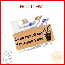 20 Pack Reusable Stainless Steel Metal Straws,10.5" & 8.5" Reusable Drinking Str