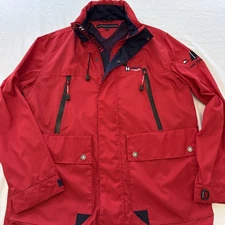 Vintage Tommy Hilfiger Jacket Mens Medium  Red Full Zip Convertible Hood Wind