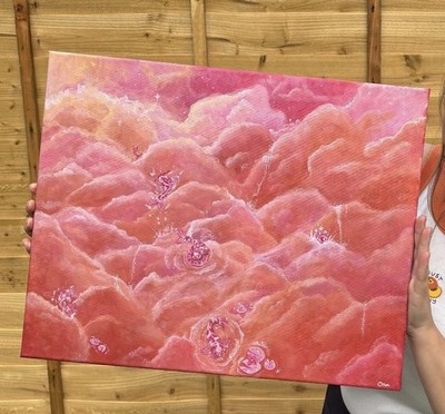 Rosa Wolkenmalerei - verträumt - Original Kunstwerk, Koi Karpfen ätherisches Wandbild