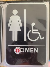 Hillman 6"X9" Women's Restroom Door Sign w/ Braille Black White 3 Plus Shipping