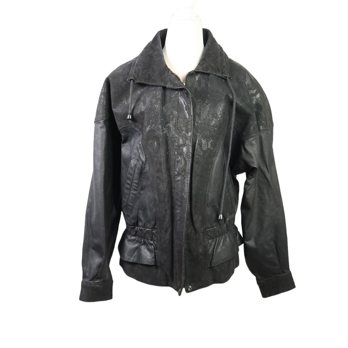 Vintage 90s Wilsons Leather Black Leather and Suede Snake Jacket M 