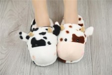 Cow Slippers Plush Fluffy Home Slippers Winter Fall Animal Cattle Black