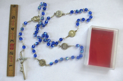 Vintage Maria Maggiore Roma Mary Major Rome Never Used Rosary Prayer Beads Blue