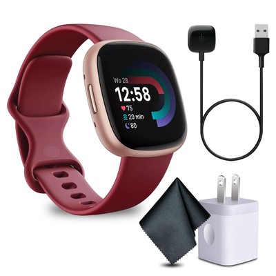 Fitbit Versa 4 Fitness Smartwatch Beet Juice / Copper Rose Aluminum Bundle