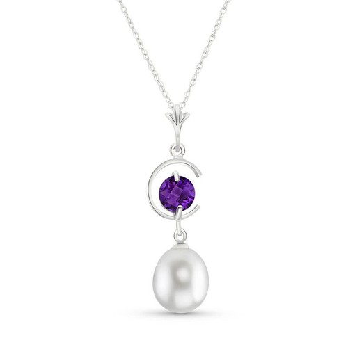 14K. SOLID GOLD NECKLACE WITH NATURAL PEARL & AMETHYST - Picture 8 of 9