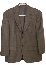 Oscar de la Renta Mens Cashmere Wool Plaid Blazer Jacket Brown 2-Button Size 42S