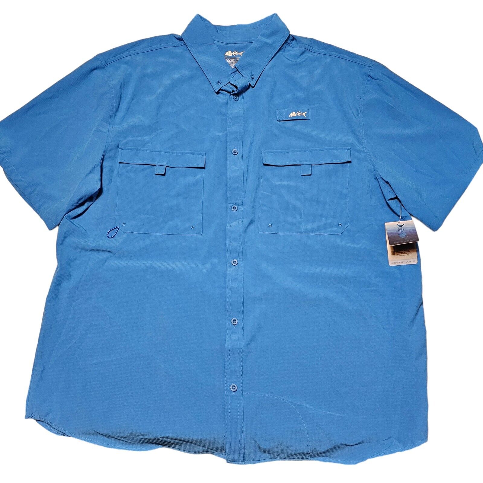 Silver Bait Mens Blue Outdoors Fishing Button Up Short Sleeve Vented Shirt 3XLT