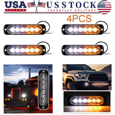 4x 6 LED Emergency Strobe Lights Amber White Warning Flashing Beacon Light Bar