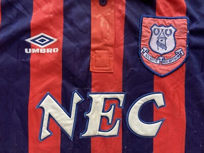 EVERTON 1993 1994 AWAY FOOTBALL SHIRT SOCCER JERSEY UMBRO sz S RED