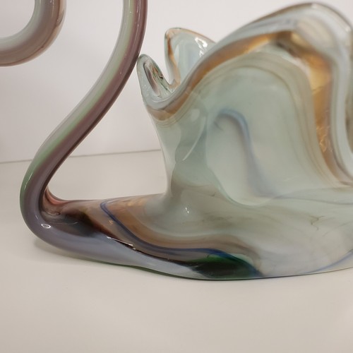Vintage Hand Blown Beautiful Swirl Glass Swan Bowl Multi Green Mauve Blue Aqua - Picture 3 of 11