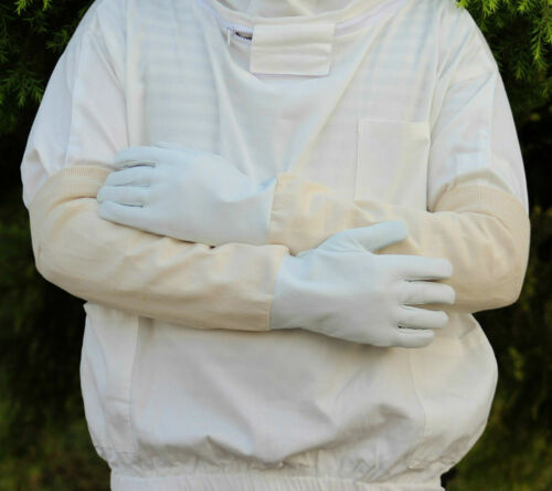 Beekeeping Bee Gloves - Soft White Goats Leather with Cotton Gauntlets All Sizes - Afbeelding 1 van 4