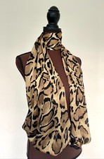 Gucci Scarf GG Logo Animal Print Black Beige Silk Stole Wrap with Gucci Gift Box