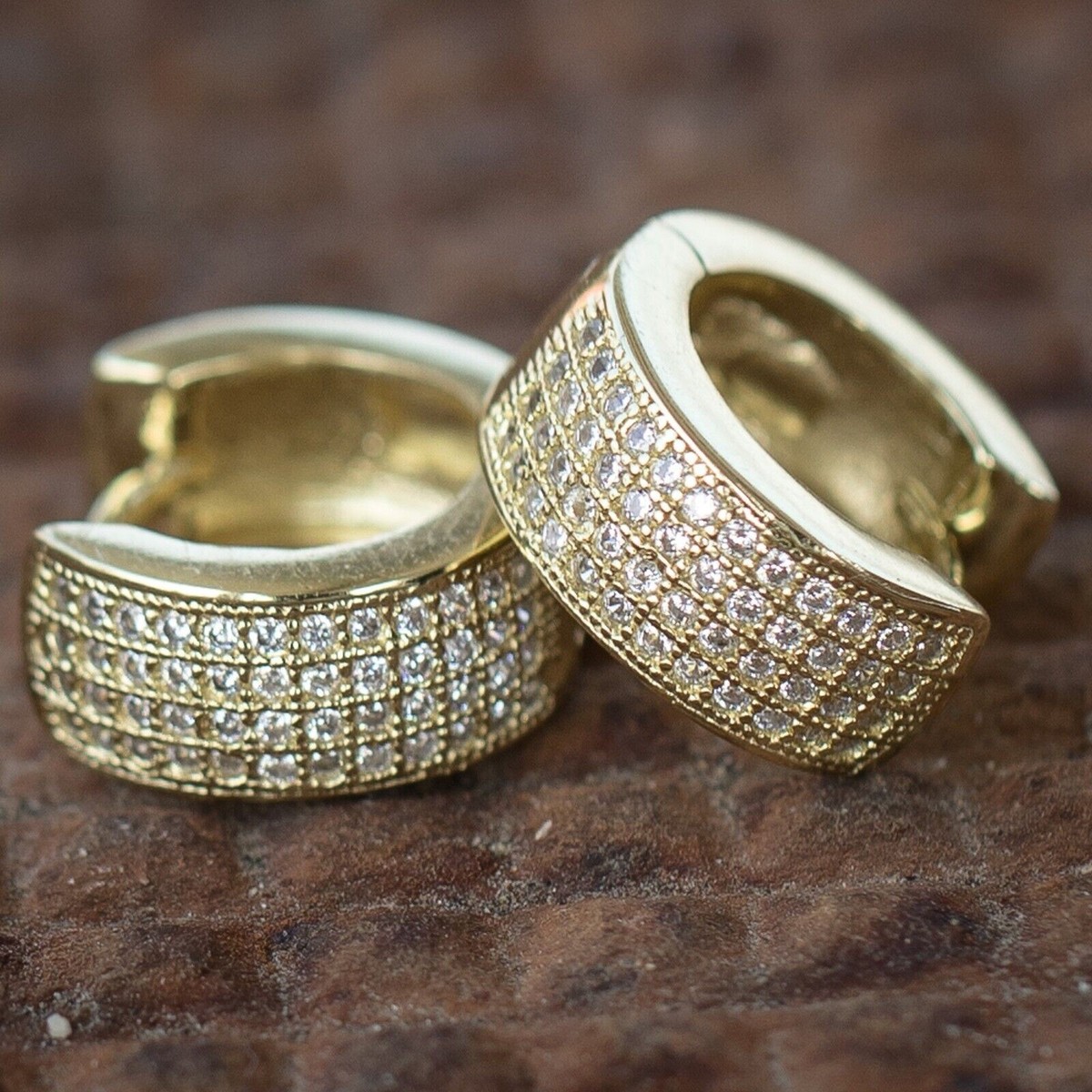 Solid Gold Men's Gold Diamond Hoop Earrings 18k Gold Diamond