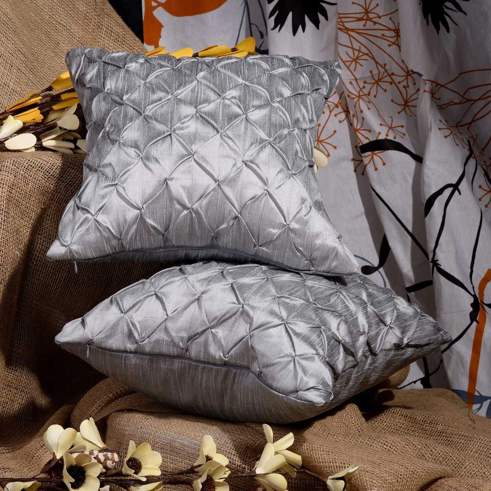 Pleated handmade pillow cover silver couch cushion covers throw pillow cover 2pc - Image 2 of 4
