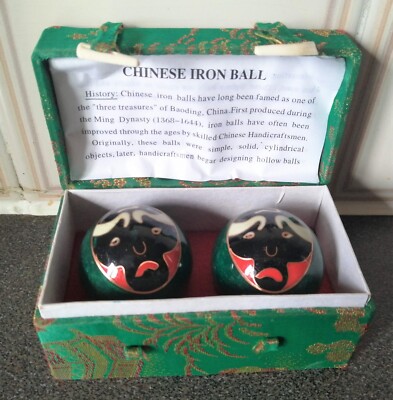 Schachtel Paar Hand Übung Edelstahl Kugeln-Chinesische Oper Maske Bild. P-15cm/B-250g