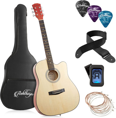 41-Inch Beginner Cutaway Acoustic Guitar Package (Natural), Full Size Basic Star