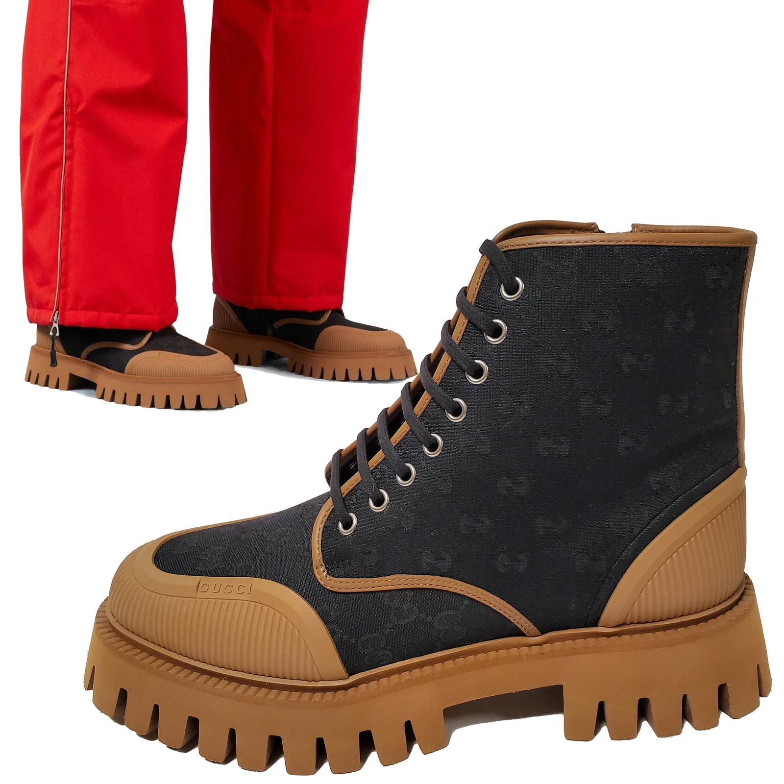 BOTTES GUCCI HOMME GG LOGO SUPRÊME IMPRIMÉ TOILE À LACETS 1 taille 8,5 9