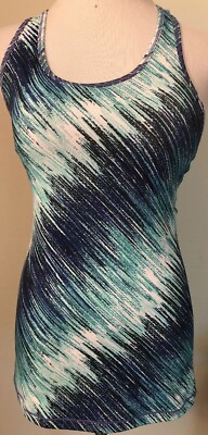 EUC~IDEOLOGY~Sz XSmall~Racer Back~Womens Tank~Beautiful White/Aqua Green Medley