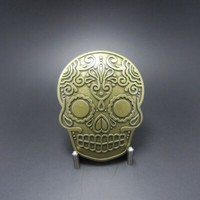 Buckle Tattoo Skull, Totenkopf, Antik Messing, Vintage, GüRtelschnalle