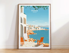 Paros Greece, White House Sea Shore View Poster Premium Quality Choose your Size