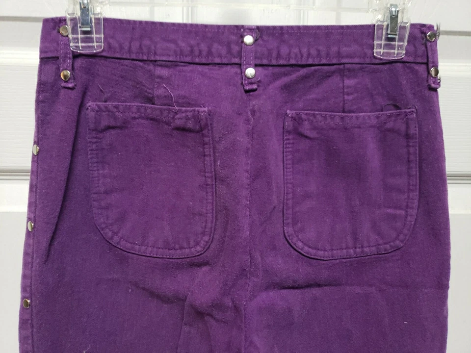 Vtg Women Bell Bottom Pants Size 8 Purple Gray Insert Silver Studs 2 Pockets - Image 4 of 4