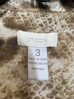 Chicos Women Top Brown Animal Prints Open Beads Pleated See