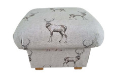 Storage Footstool Fryetts Glencoe Stag Fabric Pouffe Footstall Natural Beige New