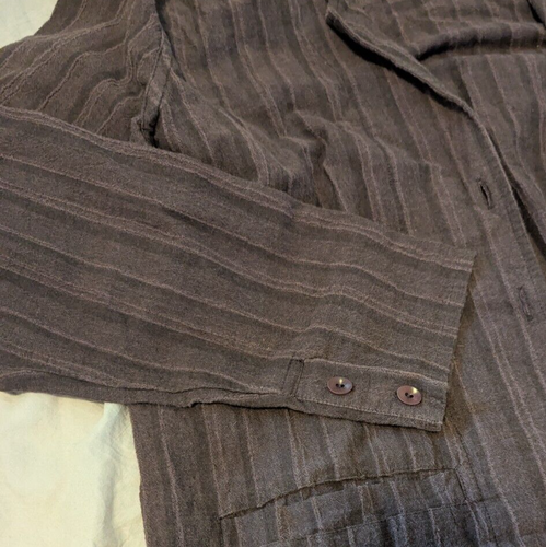 Flax Jacket 100% Cotton Small Oversize Texture Brown Button Lagenlook Blazer - Picture 2 of 4