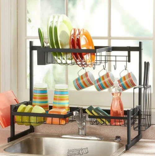 Over the Sink Dish Kitchen Organizer Station Home Basics Black 28Lx12"Dx20"h