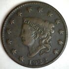 1822 Coronet Head Copper Cent 1c Us Large Cent Coin Very Fine Circulated Philly