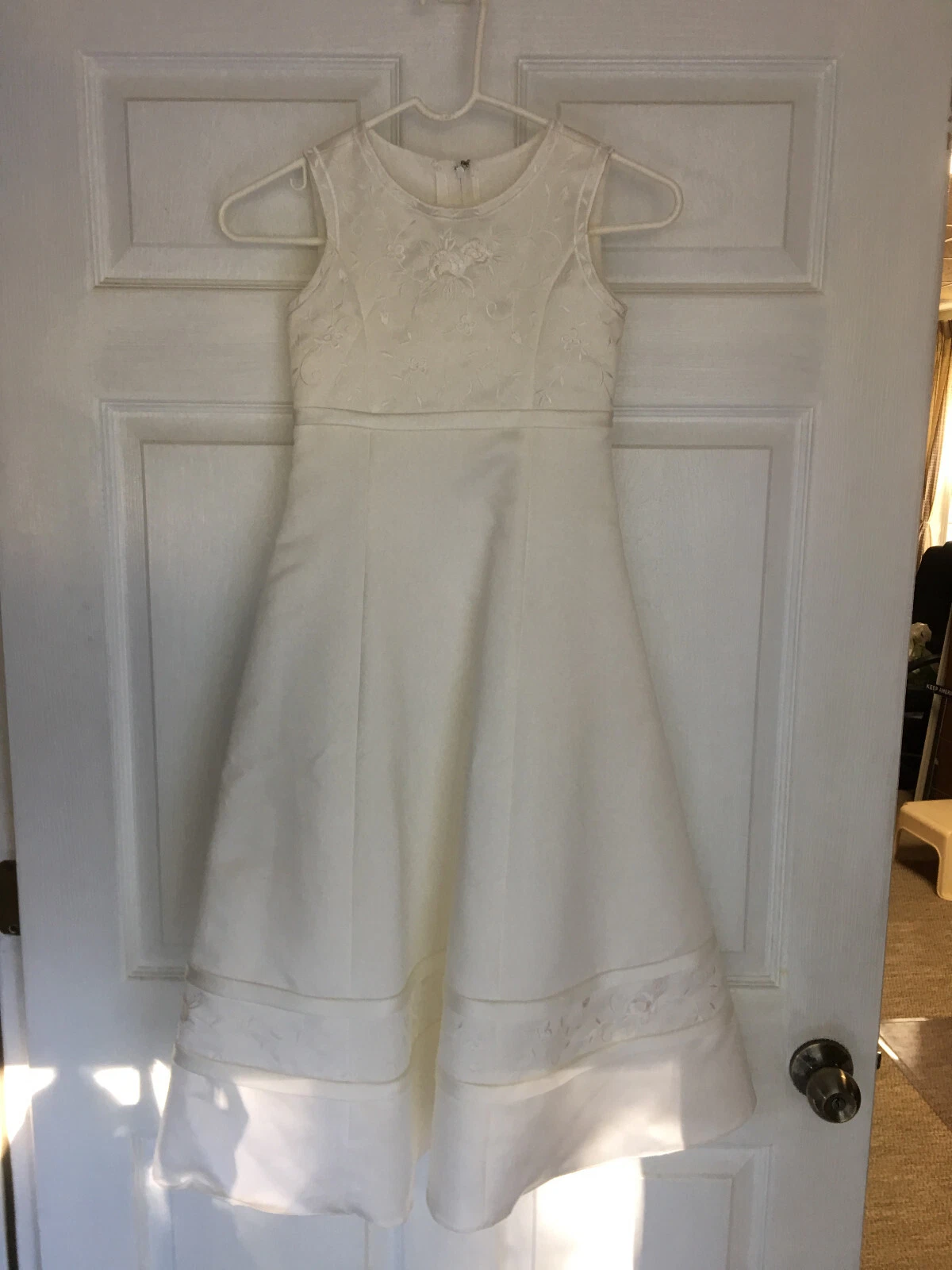 OFF WHITE Abito Oleg Cassini bianco sporco avorio matrimonio sfilata comunione fiori bambina taglia 6