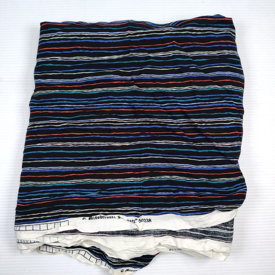 Vintage 90s Missbrenner Rayon Fabric 55x2yd Black Rainbow Wavy Stripes - Image 2 of 4