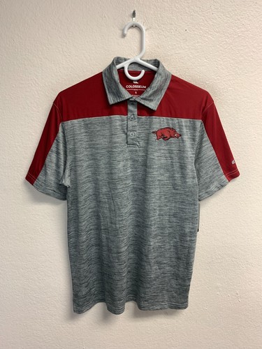 New Arkansas Razorbacks Men's Polo Shirt Size Small Gray Colosseum Sports Pig