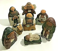 Primitive Nativity 8 Pieces Carved Wood by Christmas Traditions