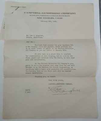 #ad Antique 1923 CAMPBELL ARMSTRONG COMPANY Oil Stock Letter Los Angeles California $19.99